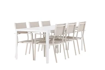 Break Spisegruppe 205 cm + 6 stk Copacabana Spisestoler Beige/Hvit - Hagemøbler & utemiljø - Hagegruppe - Spisegrupper hage