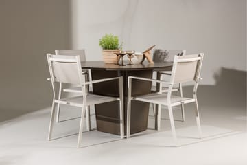 Santa Fe Spisegruppe Rund 120 cm + 4 stk Copacabana Spisestoler Beige/Brun - Hagemøbler & utemiljø - Hagegruppe - Spisegrupper hage