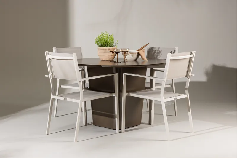 Santa Fe Spisegruppe Rund 120 cm + 4 stk Copacabana Spisestoler Beige/Brun - Hagemøbler & utemiljø - Hagegruppe - Spisegrupper hage
