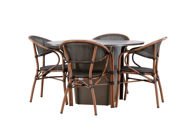 Santa Fe Spisegruppe Rund 120 cm + 4 stk Vila Spisestoler Svart/Brun - Hagemøbler & utemiljø - Hagegruppe - Spisegrupper hage