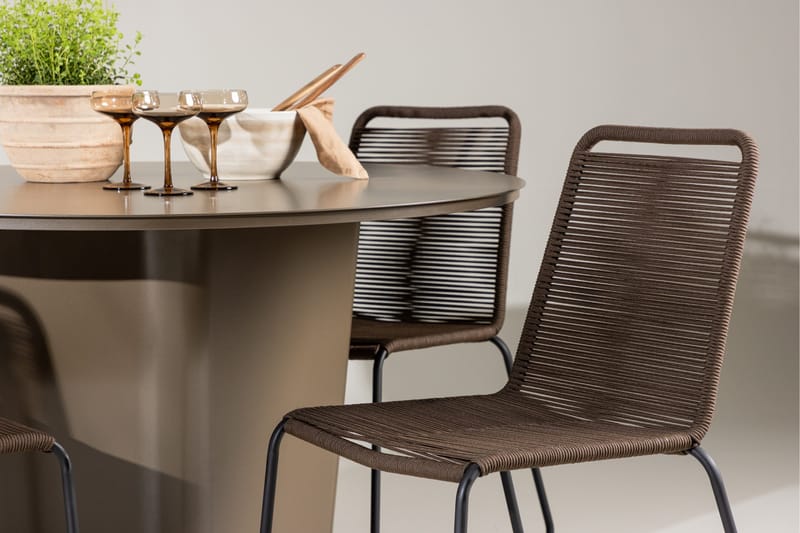 Santa Fe Spisegruppe Rund 120 cm + 4 stk Lindos Spisestoler Brun - Hagemøbler & utemiljø - Hagegruppe - Spisegrupper hage
