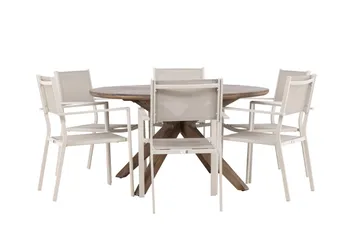 Rosario Spisegruppe Rund 140 cm + 6 stk Copacabana Spisestoler Beige/Brun - Hagemøbler & utemiljø - Hagegruppe - Spisegrupper hage