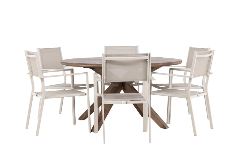 Rosario Spisegruppe Rund 140 cm + 6 stk Copacabana Spisestoler Beige/Brun - Hagemøbler & utemiljø - Hagegruppe - Spisegrupper hage
