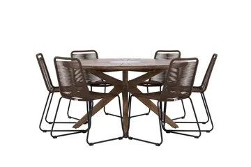 Rosario Spisegruppe Rund 140 cm + 6 stk Lindos Spisestoler Brun - Hagemøbler & utemiljø - Hagegruppe - Spisegrupper hage