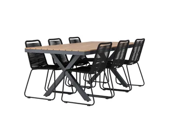 Garcia Spisegruppe 200 cm + 6 stk Linero Spisestoler Svart - Hagemøbler & utemiljø - Hagegruppe - Spisegrupper hage