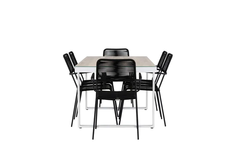 Merlo Spisegruppe 200 cm + 6 stk Hochanas Spisestoler Svart/Brun - Hagemøbler & utemiljø - Hagegruppe - Spisegrupper hage