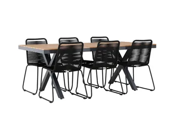 Garcia Spisegruppe 200 cm + 6 stk Linero Spisestoler Svart - Hagemøbler & utemiljø - Hagegruppe - Spisegrupper hage