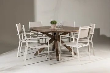 Rosario Spisegruppe Rund 140 cm + 6 stk Copacabana Spisestoler Beige/Brun - Hagemøbler & utemiljø - Hagegruppe - Spisegrupper hage