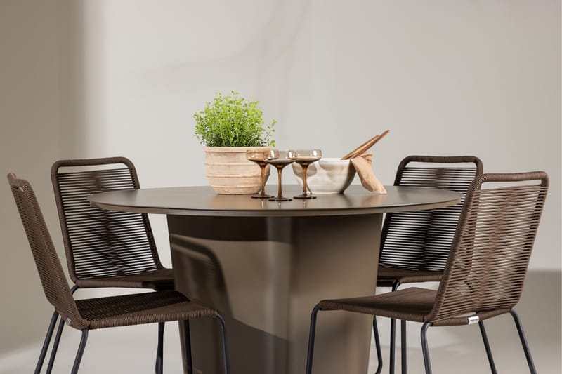Santa Fe Spisegruppe Rund 120 cm + 4 stk Lindos Spisestoler Brun - Hagemøbler & utemiljø - Hagegruppe - Spisegrupper hage