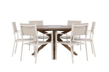 Rosario Spisegruppe Rund 140 cm + 6 stk Copacabana Spisestoler Beige/Brun - Hagemøbler & utemiljø - Hagegruppe - Spisegrupper hage