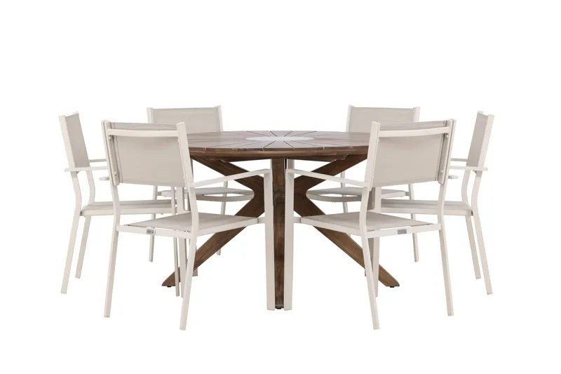 Rosario Spisegruppe Rund 140 cm + 6 stk Copacabana Spisestoler Beige/Brun