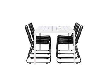 Break Spisegruppe 205 cm + 6 stk Linero Spisestoler Svart/Hvit - Hagemøbler & utemiljø - Hagegruppe - Spisegrupper hage