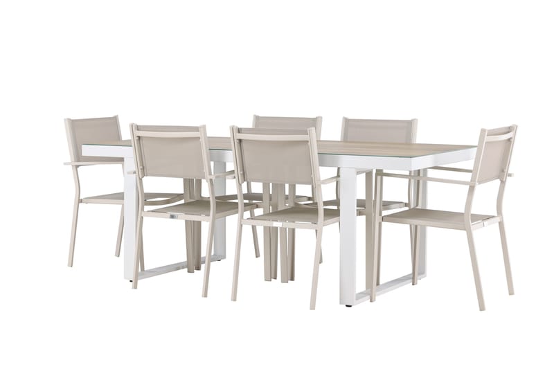 Merlo Spisegruppe 200 cm + 6 stk Copacabana Spisestoler Beige/Hvit