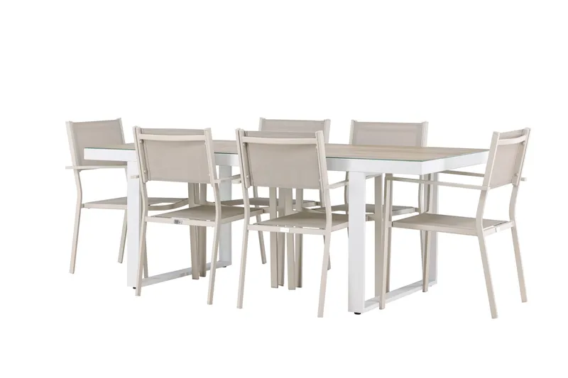 Merlo Spisegruppe 200 cm + 6 stk Copacabana Spisestoler Beige/Hvit