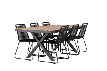 Garcia Spisegruppe 200 cm + 6 stk Linero Spisestoler Svart - Hagemøbler & utemiljø - Hagegruppe - Spisegrupper hage