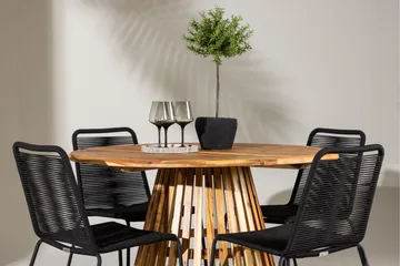 Lumpur Spisegruppe Rund 120 cm + 4 stk Linero Spisestoler Svart - Hagemøbler & utemiljø - Hagegruppe - Spisegrupper hage