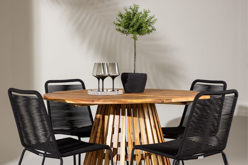 Lumpur Spisegruppe Rund 120 cm + 4 stk Linero Spisestoler Svart - Hagemøbler & utemiljø - Hagegruppe - Spisegrupper hage