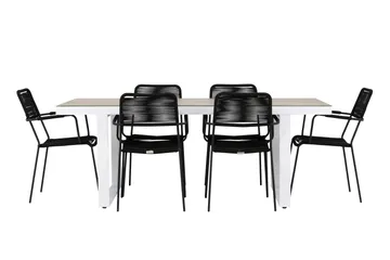 Merlo Spisegruppe 200 cm + 6 stk Hochanas Spisestoler Svart/Brun - Hagemøbler & utemiljø - Hagegruppe - Spisegrupper hage