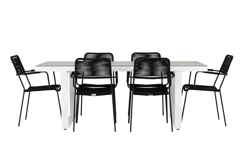 Merlo Spisegruppe 200 cm + 6 stk Hochanas Spisestoler Svart/Brun - Hagemøbler & utemiljø - Hagegruppe - Spisegrupper hage