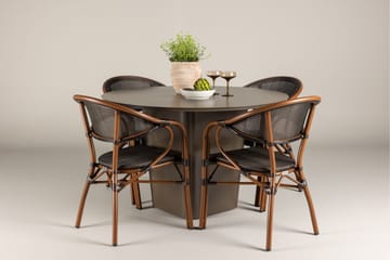 Santa Fe Spisegruppe Rund 120 cm + 4 stk Vila Spisestoler Svart/Brun - Hagemøbler & utemiljø - Hagegruppe - Spisegrupper hage