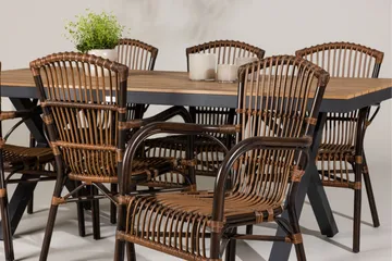 Garcia Spisegruppe 200 cm + 6 stk Galera Spisestoler Brun/Svart - Hagemøbler & utemiljø - Hagegruppe - Spisegrupper hage