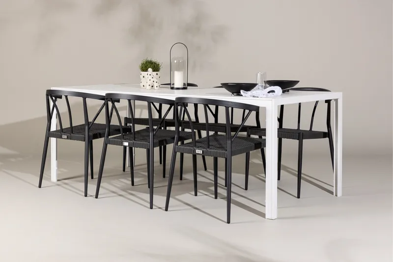 Break Spisegruppe 205 cm + 6 stk Stina Spisestoler Svart/Hvit - Hagemøbler & utemiljø - Hagegruppe - Spisegrupper hage