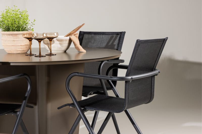 Santa Fe Spisegruppe Rund 120 cm + 4 stk Alling Spisestoler Svart/Brun - Hagemøbler & utemiljø - Hagegruppe - Spisegrupper hage