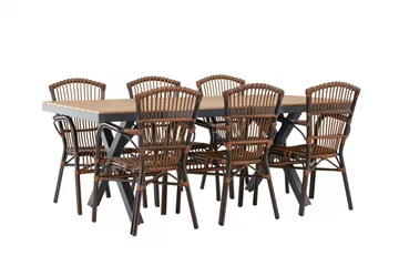 Garcia Spisegruppe 200 cm + 6 stk Galera Spisestoler Brun/Svart - Hagemøbler & utemiljø - Hagegruppe - Spisegrupper hage