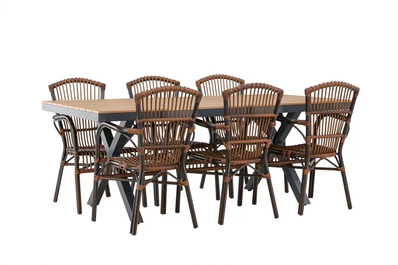 Garcia Spisegruppe 200 cm + 6 stk Galera Spisestoler Brun/Svart - Hagemøbler & utemiljø - Hagegruppe - Spisegrupper hage