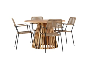 Lumpur Spisegruppe Rund 120 cm + 4 stk Hochanas Spisestoler Svart - Hagemøbler & utemiljø - Hagegruppe - Spisegrupper hage
