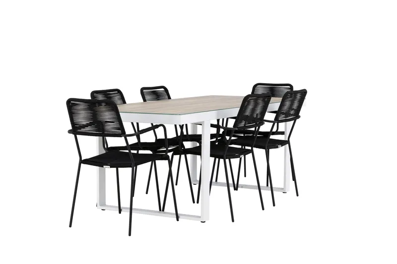 Merlo Spisegruppe 200 cm + 6 stk Hochanas Spisestoler Svart/Brun - Hagemøbler & utemiljø - Hagegruppe - Spisegrupper hage