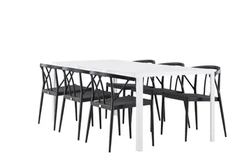 Break Spisegruppe 205 cm + 6 stk Stina Spisestoler Svart/Hvit - Hagemøbler & utemiljø - Hagegruppe - Spisegrupper hage