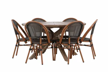 Rosario Spisegruppe Rund 140 cm + 6 stk Guarda Spisestoler Svart/Brun - Hagemøbler & utemiljø - Hagegruppe - Spisegrupper hage