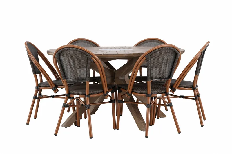 Rosario Spisegruppe Rund 140 cm + 6 stk Guarda Spisestoler Svart/Brun - Hagemøbler & utemiljø - Hagegruppe - Spisegrupper hage