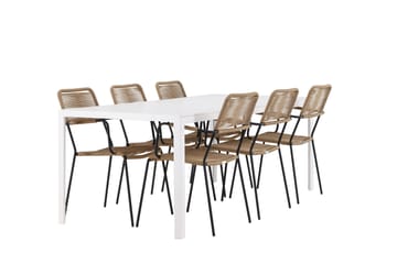 Break Spisegruppe 205 cm + 6 stk Hochanas Spisestoler Svart/Hvit - Hagemøbler & utemiljø - Hagegruppe - Spisegrupper hage