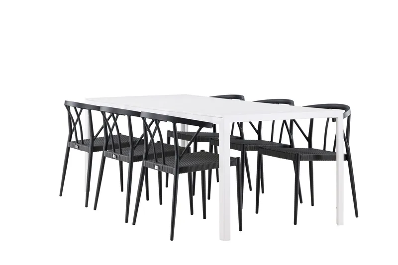 Break Spisegruppe 205 cm + 6 stk Stina Spisestoler Svart/Hvit - Hagemøbler & utemiljø - Hagegruppe - Spisegrupper hage