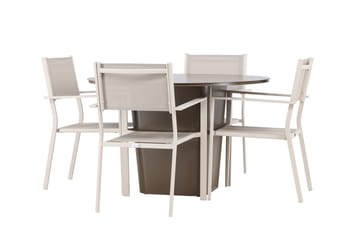 Santa Fe Spisegruppe Rund 120 cm + 4 stk Copacabana Spisestoler Beige/Brun - Hagemøbler & utemiljø - Hagegruppe - Spisegrupper hage