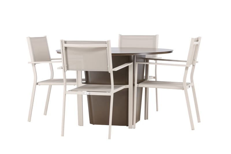 Santa Fe Spisegruppe Rund 120 cm + 4 stk Copacabana Spisestoler Beige/Brun - Hagemøbler & utemiljø - Hagegruppe - Spisegrupper hage