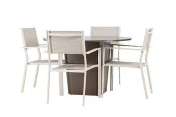 Santa Fe Spisegruppe Rund 120 cm + 4 stk Copacabana Spisestoler Beige/Brun - Hagemøbler & utemiljø - Hagegruppe - Spisegrupper hage