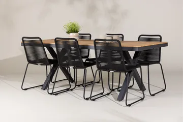 Garcia Spisegruppe 200 cm + 6 stk Linero Spisestoler Svart - Hagemøbler & utemiljø - Hagegruppe - Spisegrupper hage