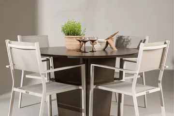 Santa Fe Spisegruppe Rund 120 cm + 4 stk Copacabana Spisestoler Beige/Brun - Hagemøbler & utemiljø - Hagegruppe - Spisegrupper hage