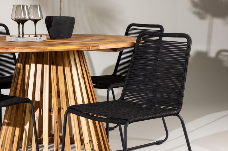 Lumpur Spisegruppe Rund 120 cm + 4 stk Linero Spisestoler Svart - Hagemøbler & utemiljø - Hagegruppe - Spisegrupper hage