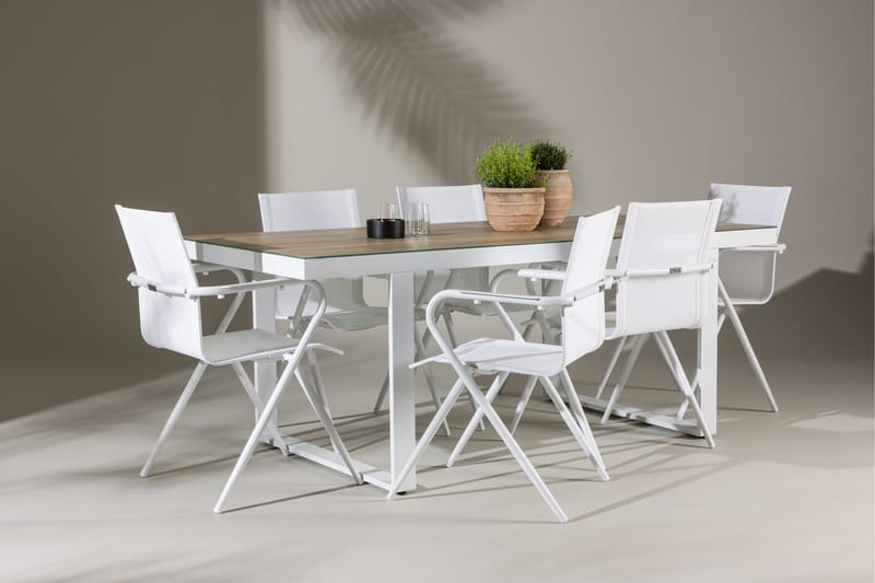 Merlo Spisegruppe 200 cm + 6 stk Alling Spisestoler Hvit - Hagemøbler & utemiljø - Hagegruppe - Spisegrupper hage