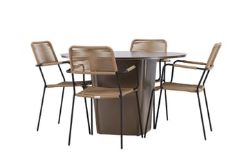 Santa Fe Spisegruppe Rund 120 cm + 4 stk Hochanas Spisestoler Svart/Brun - Hagemøbler & utemiljø - Hagegruppe - Spisegrupper hage