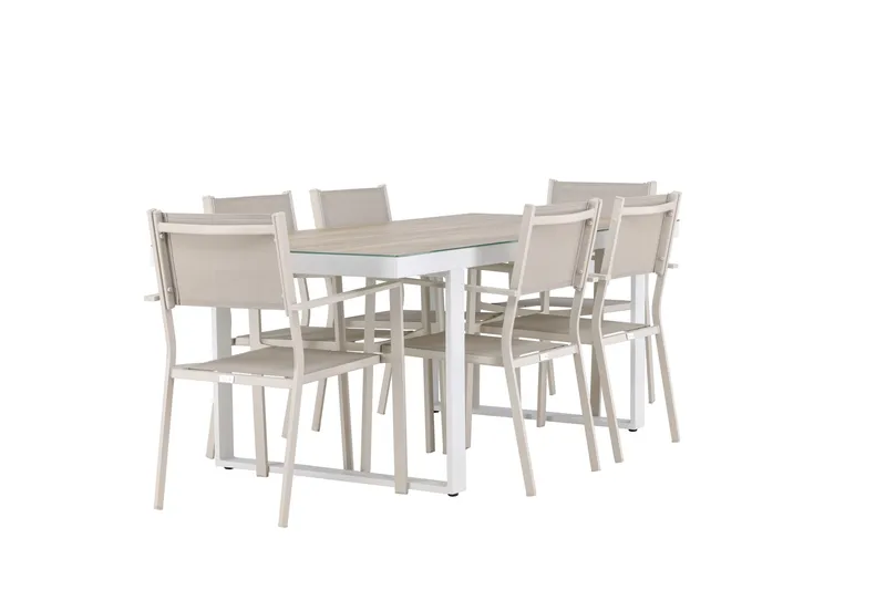 Merlo Spisegruppe 200 cm + 6 stk Copacabana Spisestoler Beige/Hvit - Hagemøbler & utemiljø - Hagegruppe - Spisegrupper hage