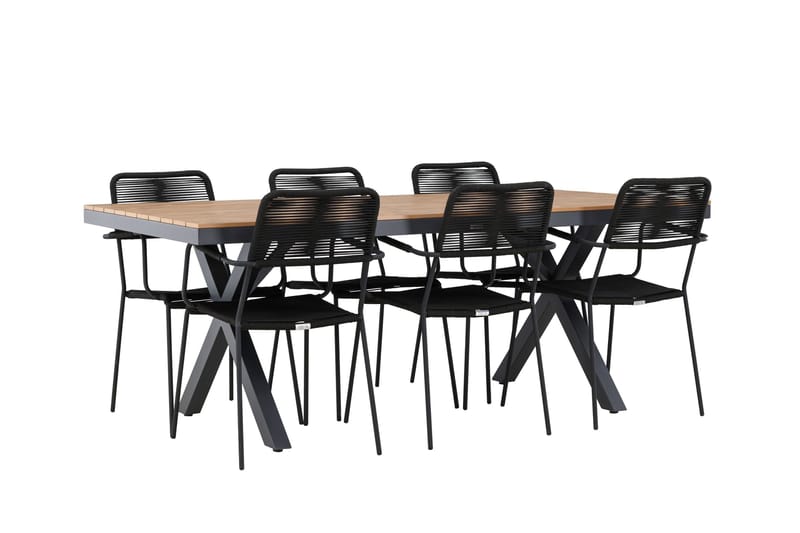 Garcia Spisegruppe 200 cm + 6 stk Hochanas Spisestoler Svart/Brun - Hagemøbler & utemiljø - Hagegruppe - Spisegrupper hage