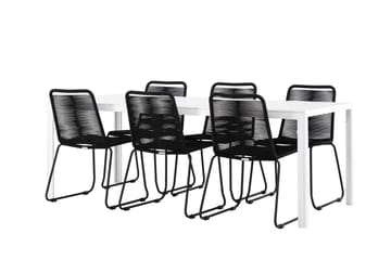 Break Spisegruppe 205 cm + 6 stk Linero Spisestoler Svart/Hvit - Hagemøbler & utemiljø - Hagegruppe - Spisegrupper hage