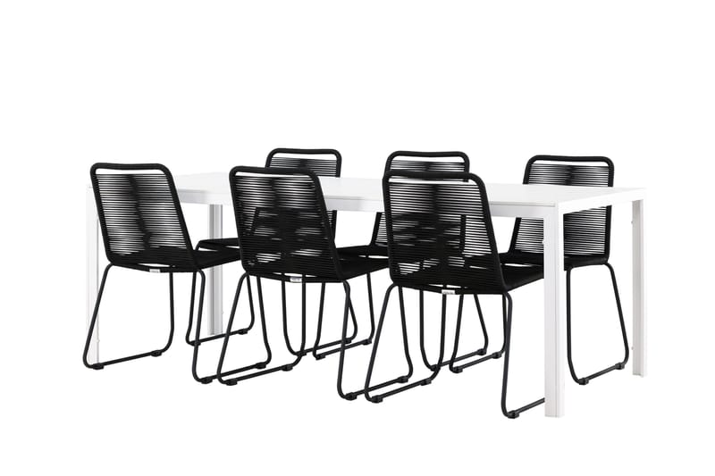 Break Spisegruppe 205 cm + 6 stk Linero Spisestoler Svart/Hvit - Hagemøbler & utemiljø - Hagegruppe - Spisegrupper hage