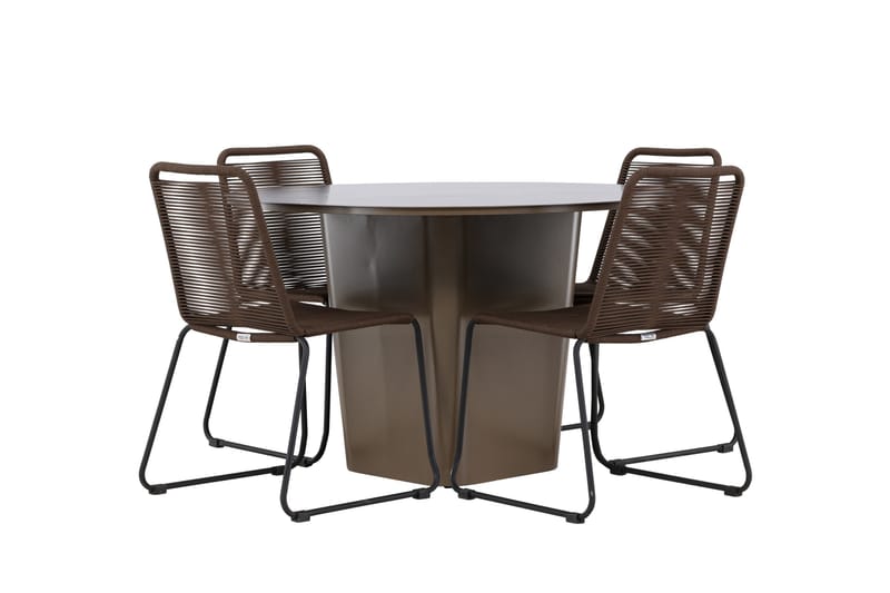 Santa Fe Spisegruppe Rund 120 cm + 4 stk Lindos Spisestoler Brun