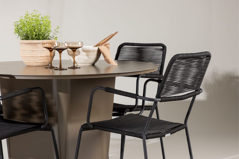 Santa Fe Spisegruppe Rund 120 cm + 4 stk Hochanas Spisestoler Svart/Brun - Hagemøbler & utemiljø - Hagegruppe - Spisegrupper hage